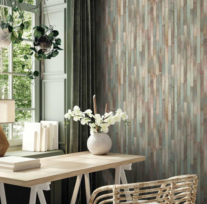 Non-woven tapet med træstruktur brun, beige trælook
