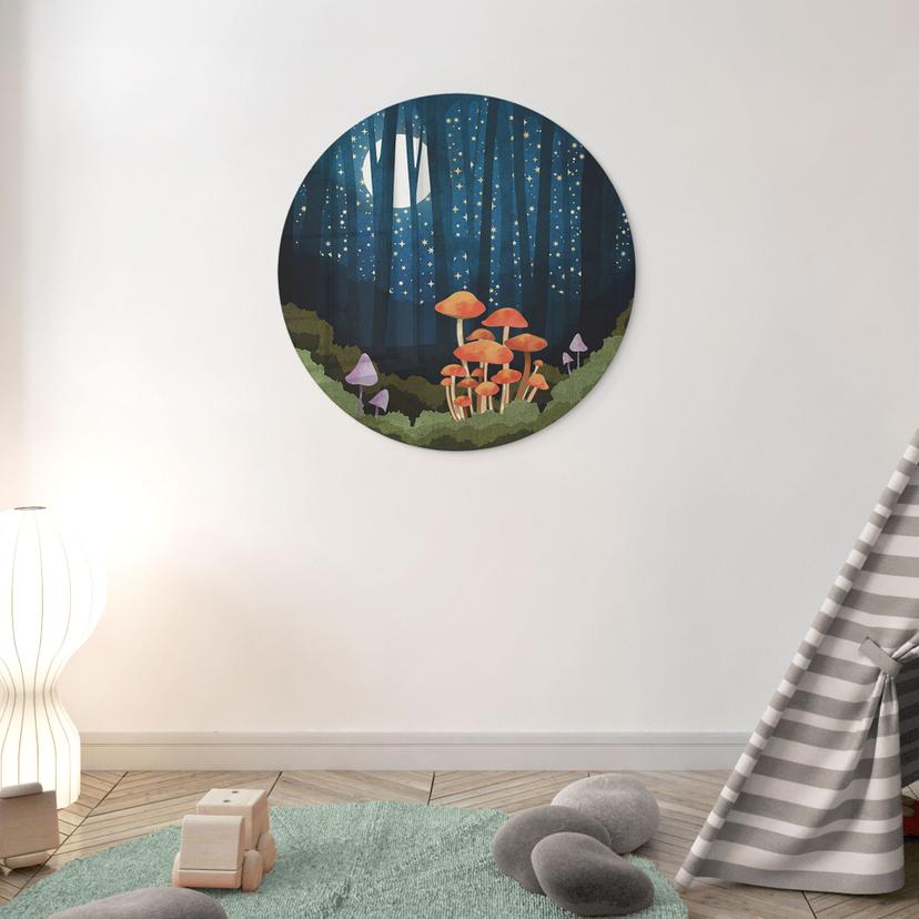 Glasbild Wald und Sterne in der Nacht - SpaceFrog Designs - Rund