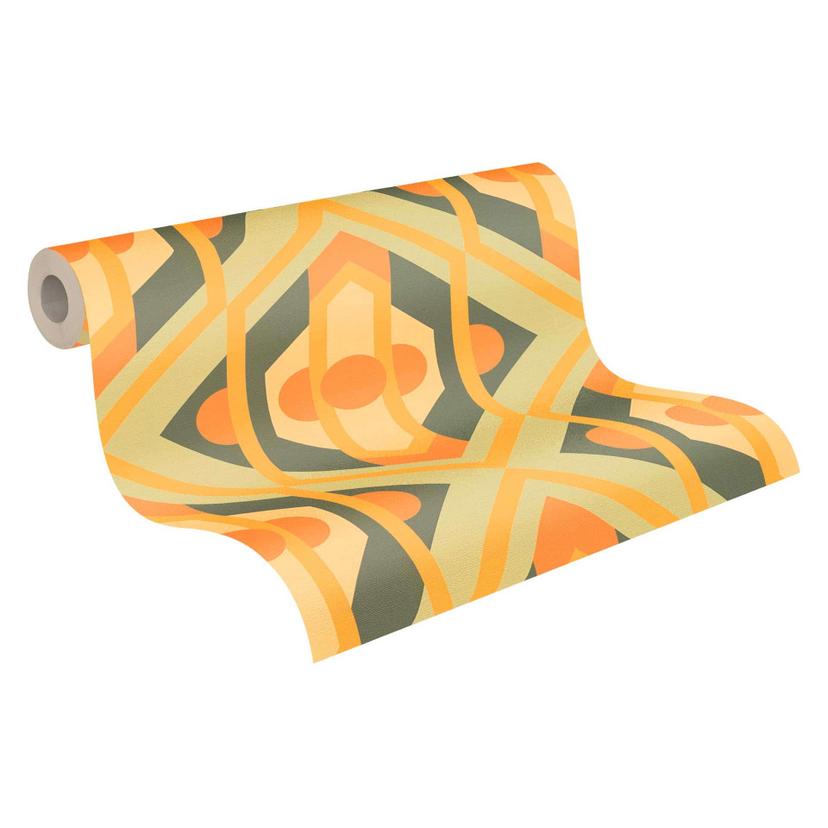 Vliesbehang retro stijl groen geel - abstract Patroonbehang - vintage behang