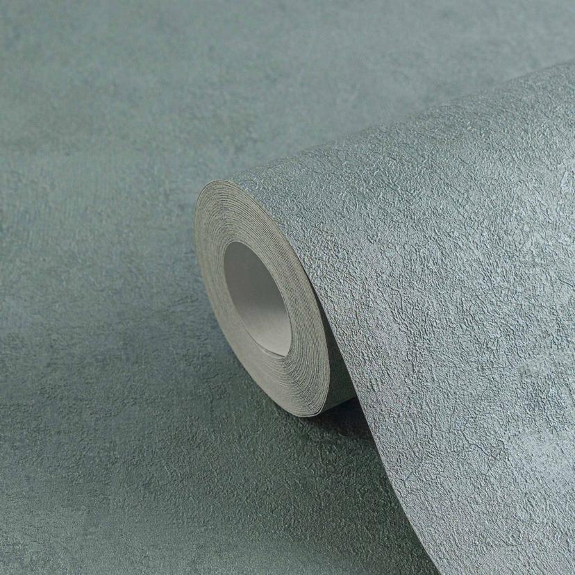 Papel pintado liso efecto escayola en petróleo - papel pintado texturado monocolor