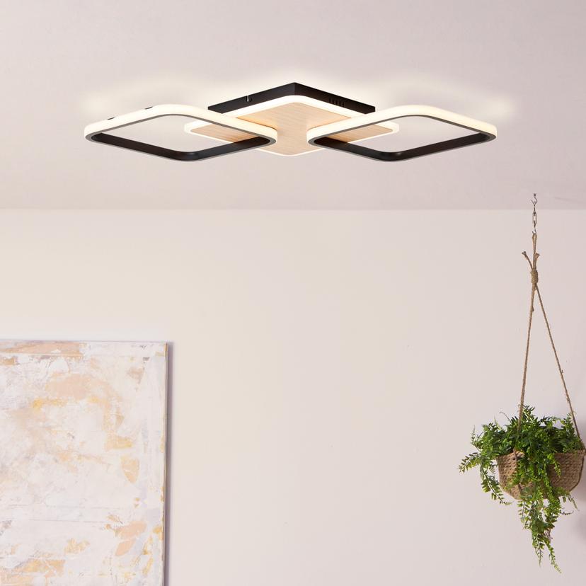 Deckenleuchte Fabiana, schwarz/braun, 62 x 62 cm,  Holz und Metall Innenleuchte