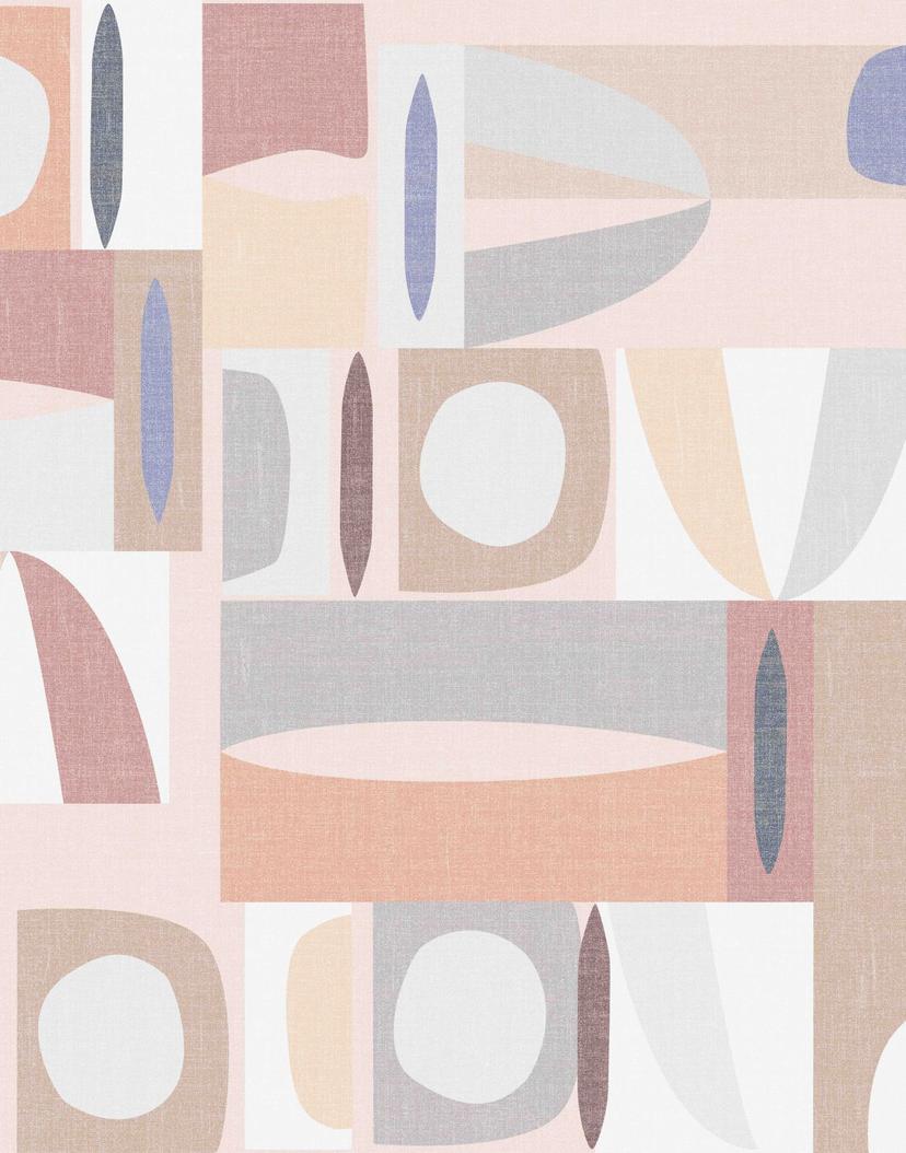 Fototapet Abstrakt geometri fra midten af århundredet i beige, rosa og blå 2,7 x 2,12 m