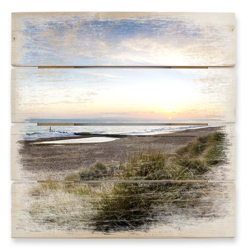 Cuadro de madera panorama de la playa - 40x41,5 cm