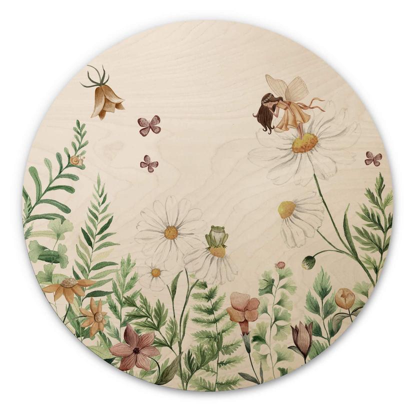 Tableau sur bois rond Kikki Belle - Jardin des fées