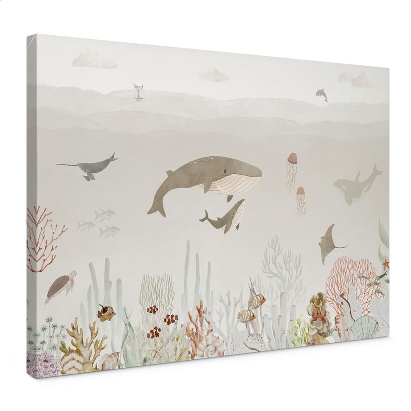 Lienzo Ballenas y sus amigos en el mundo submarino - Habitación infantil - Oliver Robins