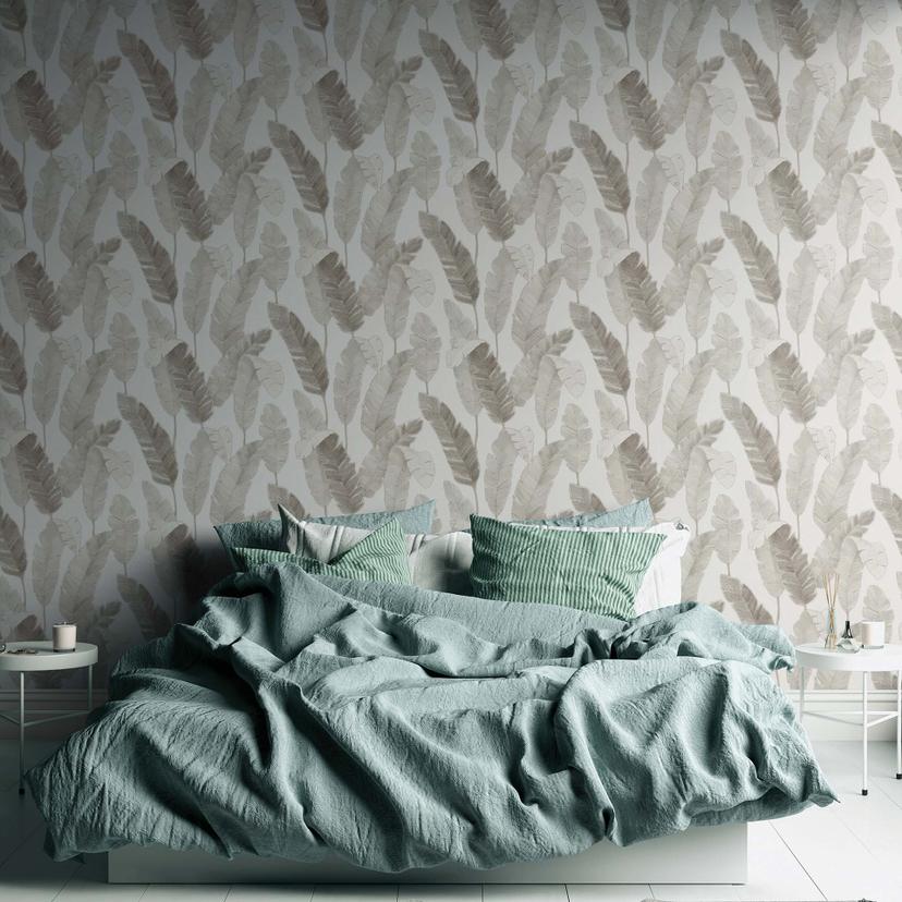 Tapet vardagsrum tapet blad beige vit non-woven tapet djungel palmer