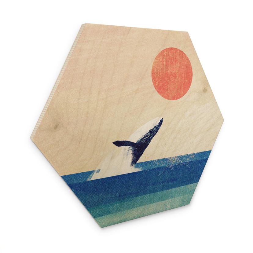 Hexagone Tableau sur bois Baleine dans la mer - Rivers