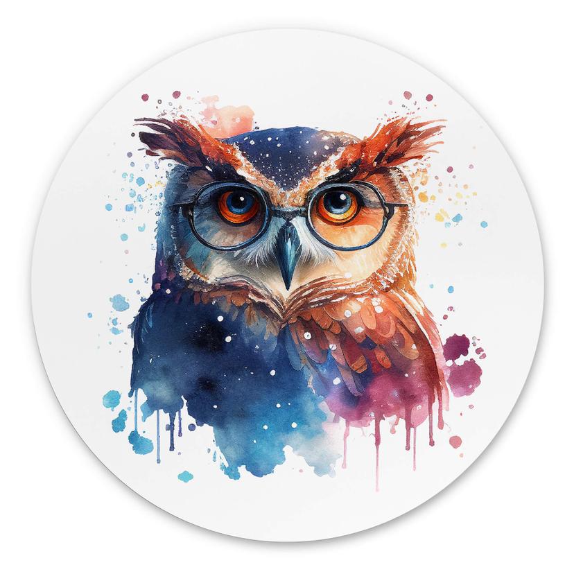 Vægcirkel Heine - Intelligent Owl – print på aluminium (Alu-Dibond)