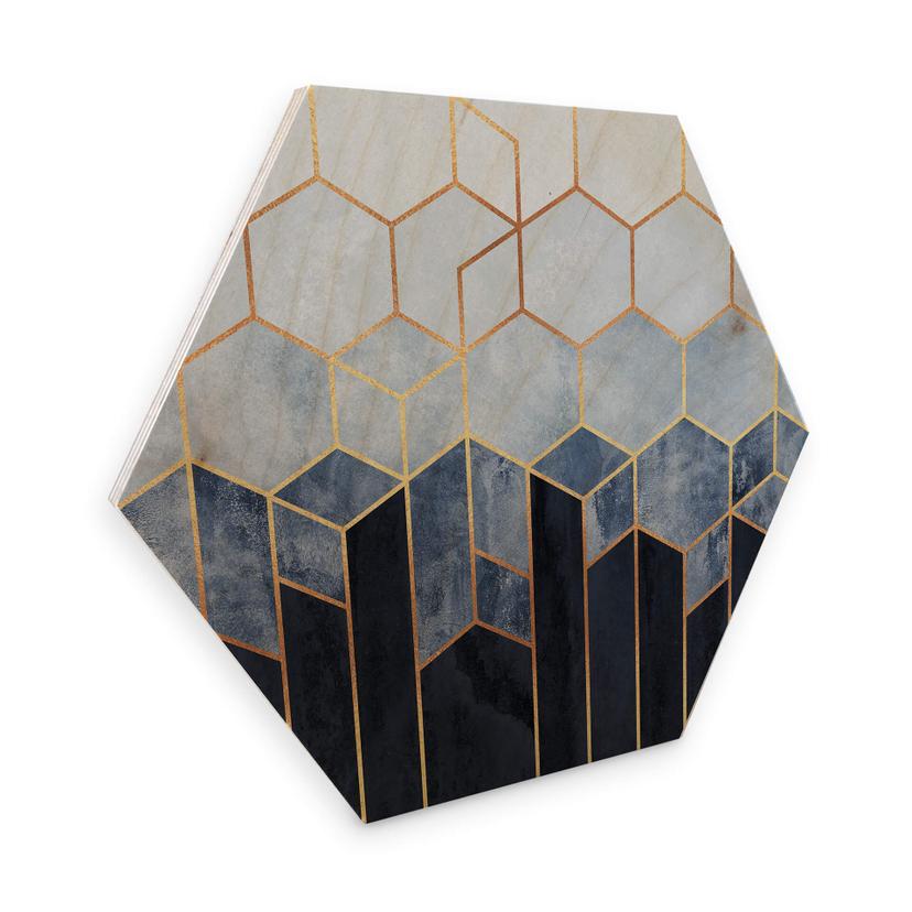 Hexagon Hout Fredriksson - Blauw Witte Hexagons