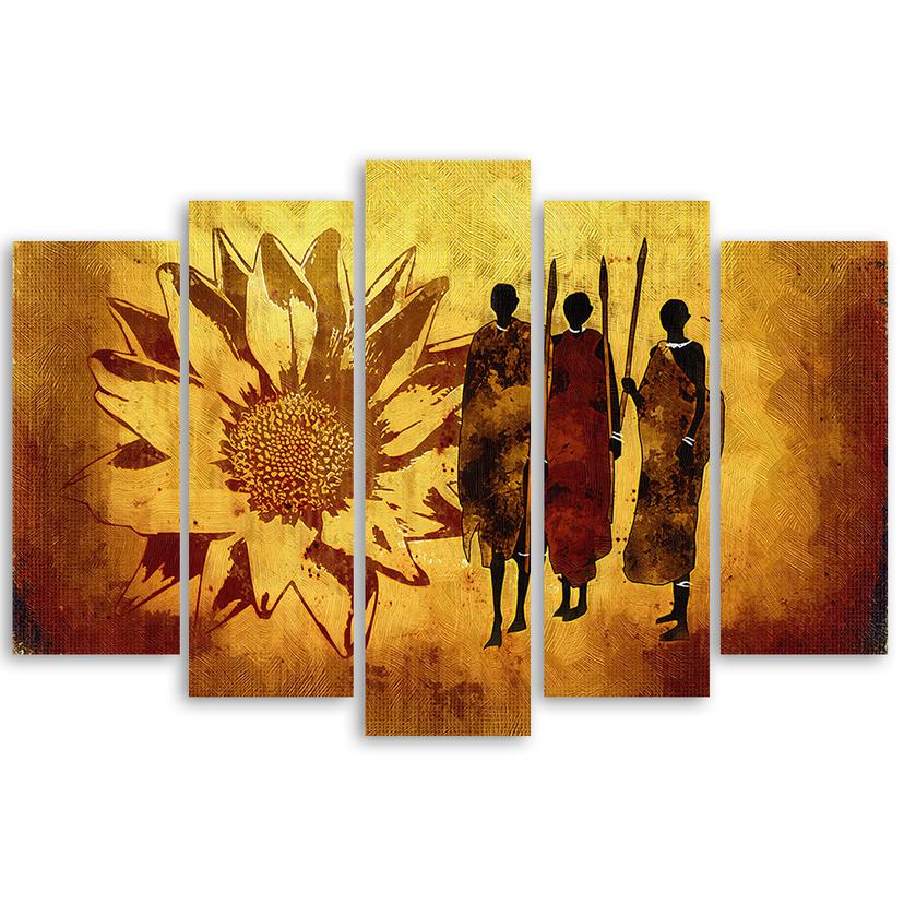 Stampa su tela 5 pezzi, Girasoli Africa gialli