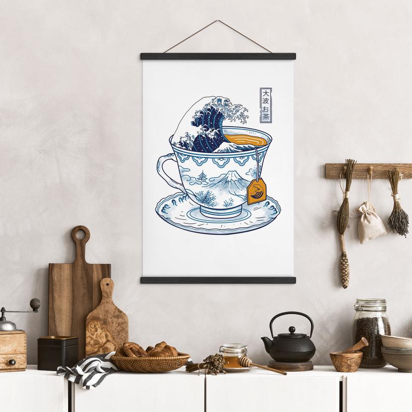 Póster de tela Té de la gran ola al estilo Hokusai - Trinidad