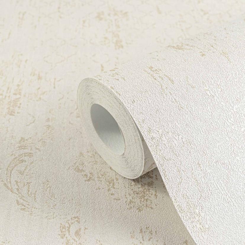 Carta da parati ornamentale beige oro - Carta da parati in tessuto non tessuto con texture lucida in