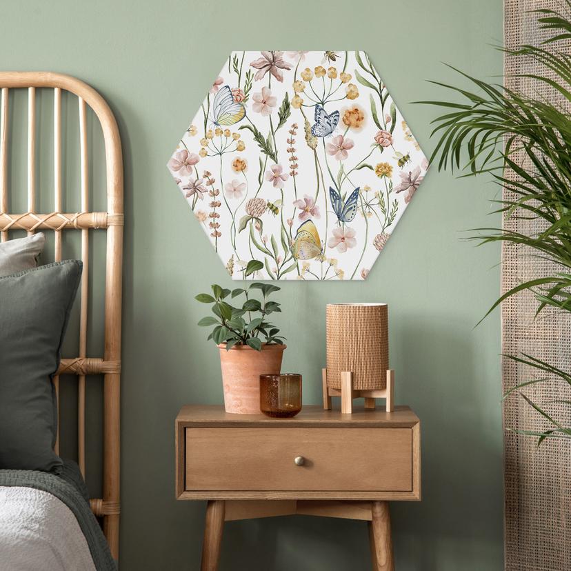 Hexagon Dibond Lenteweide met vlinders - UN Designs