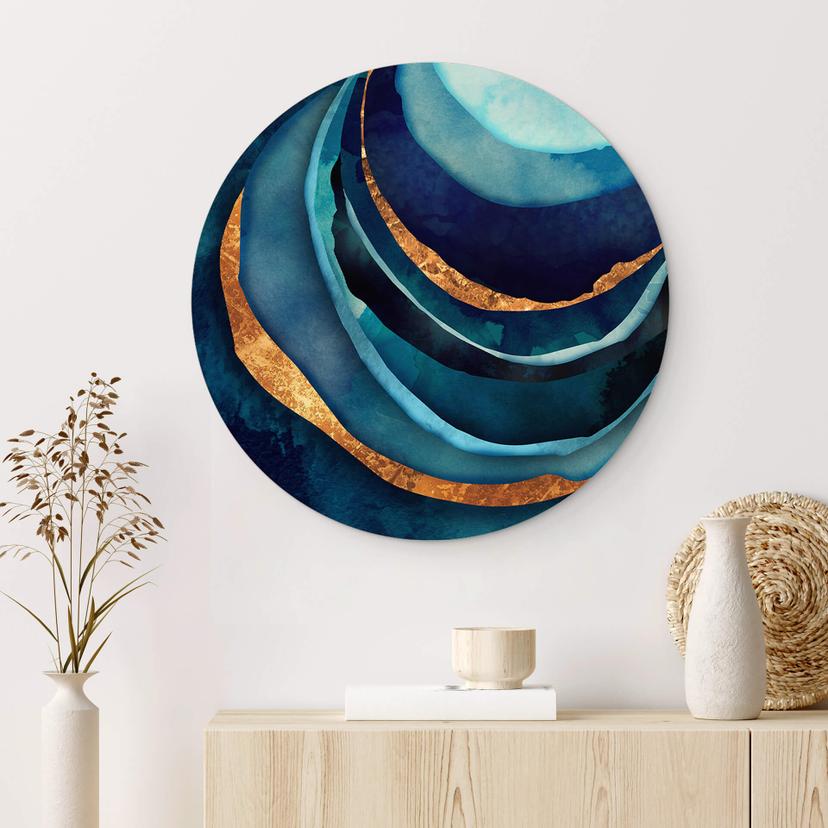 Tableau sur alu-Dibond rond SpaceFrog Designs - bleu et or