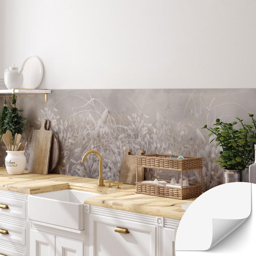 Zelfklevende Keukenachterwand pampagras en grassen in beige - Ms Tiff