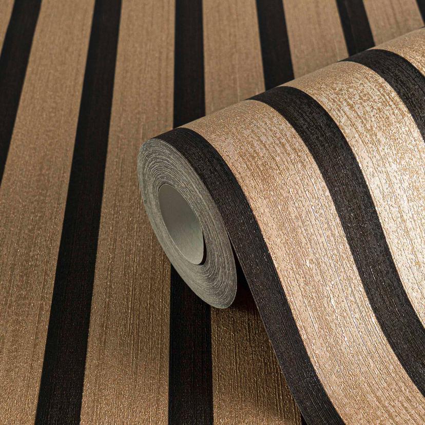 Carta da parati in tessuto non tessuto nero metallizzato oro - Pannelli acustici scandinavi in legno