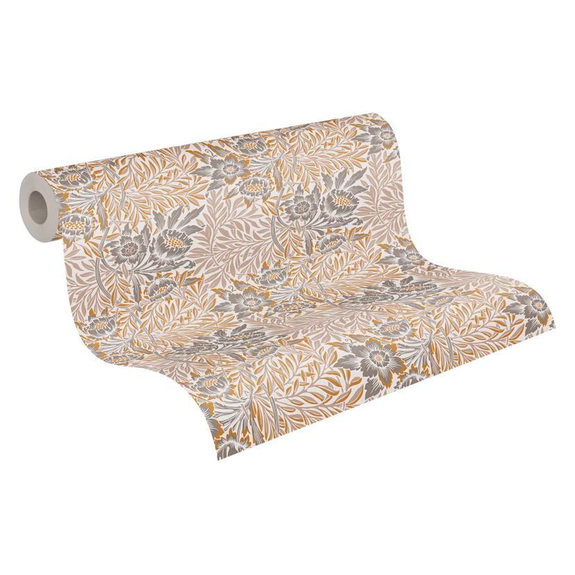 Blumen-Vliestapete mit floralem Muster Beige Gold - Tapete mit Gräsern