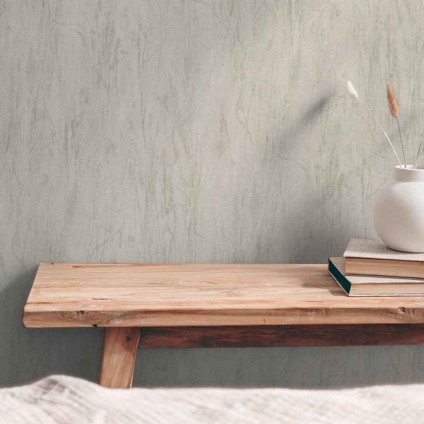 Botanisk tapet græsmotiv beige grå - let Ikke-vævet tapet med naturdesign