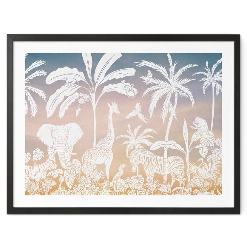 Plakat med jungleparadis og vilde dyr - Ombre - Kikki Belle