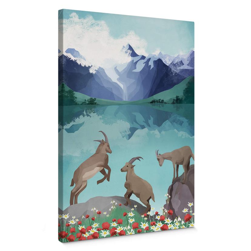 Tableau sur toile Goed Blauw - Les bouquetins en montagne