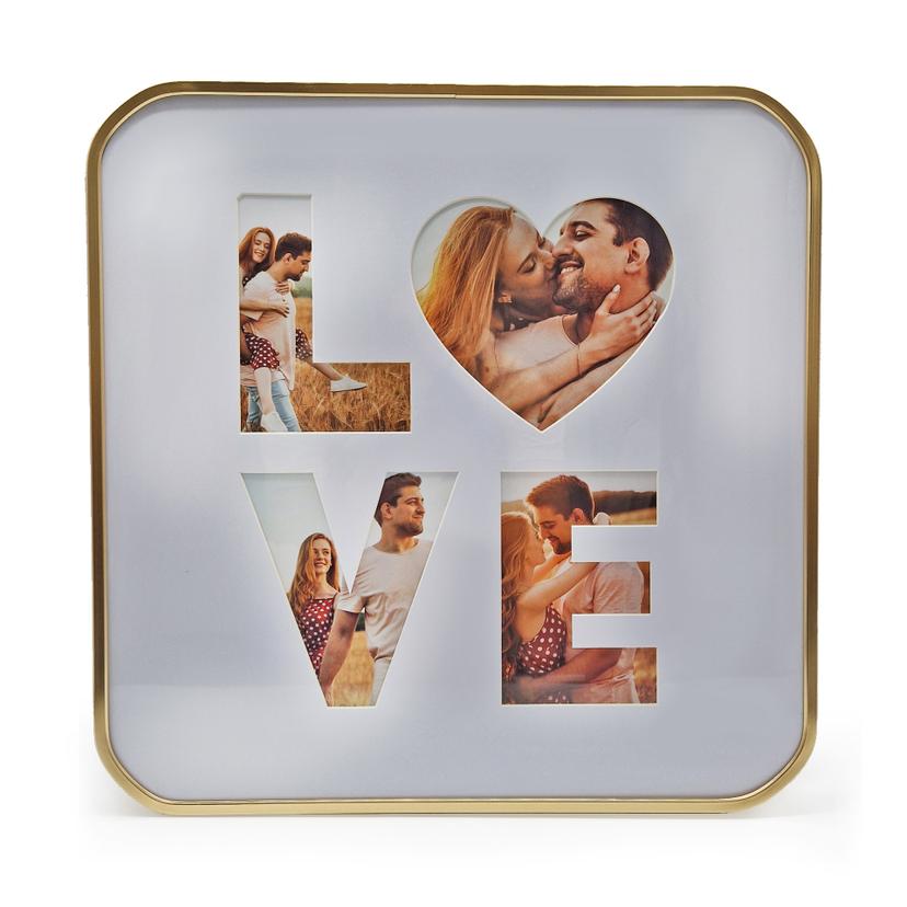 Aluminium Bilderrahmen Love - Gold mit Passepartout - abgerundete Ecken - 40,6 x 40,6 cm