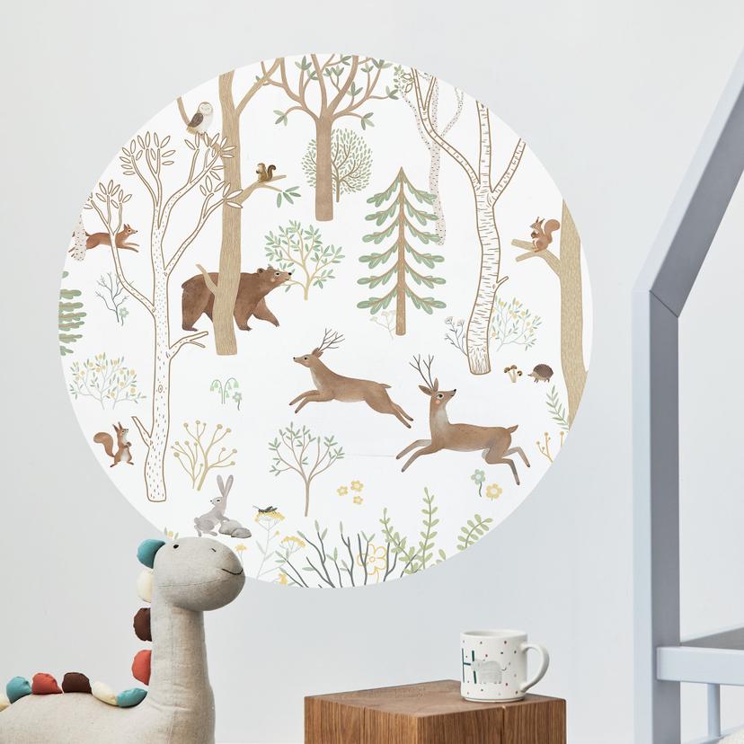Vinilo Decorativo Alegre Vida en el Bosque con Animales - Oliver Robins - Redondo