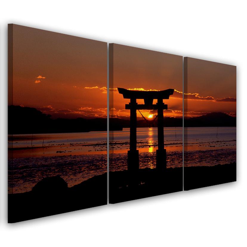 3 stykke lærredstryk, Torii Gate ved solnedgang