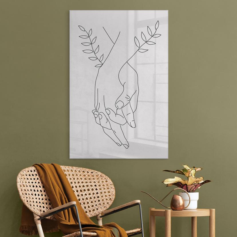 Tableau sur verre acrylique Line Art - Couple d'amoureux se tenant la main - Lizde