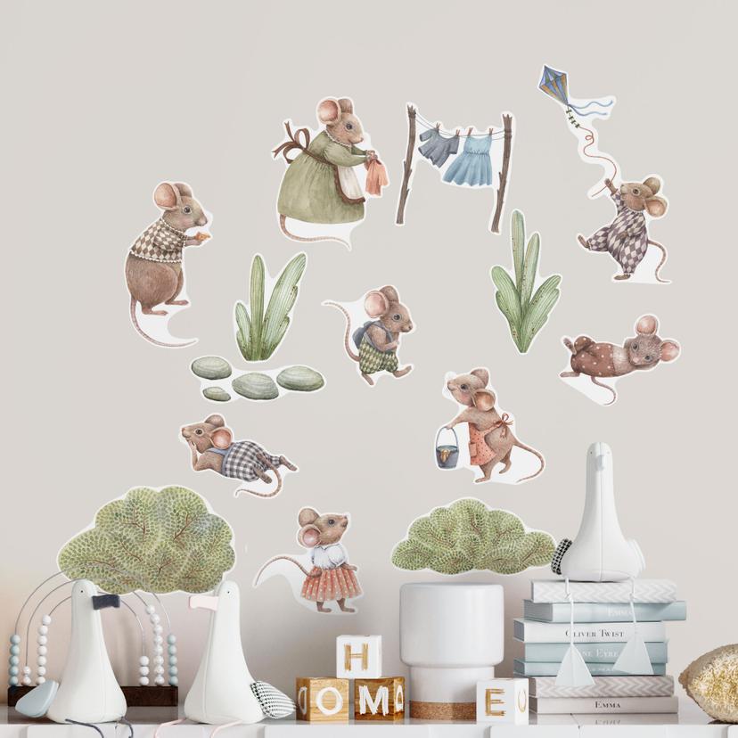 Kikki Belle Wallsticker - Lykkelig museverden for små drømmere (14 stk.)