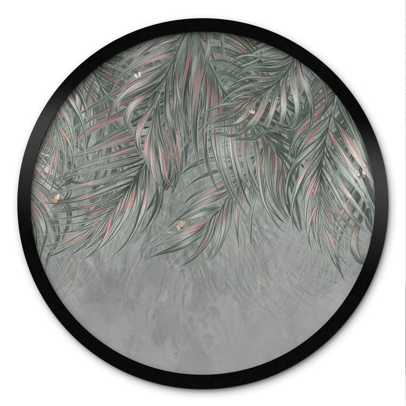 Poster Exotische Palmbladeren Roze-Groen - Ms Tiff - Rond