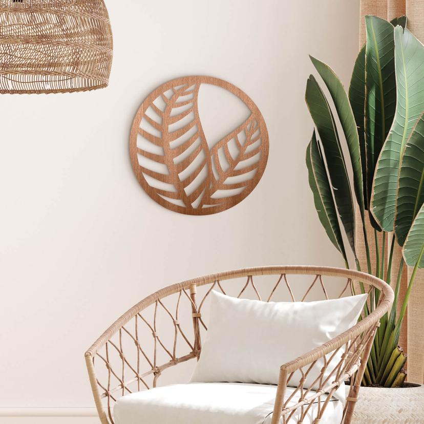 Decoración en madera hojas en círculo - madera de caoba