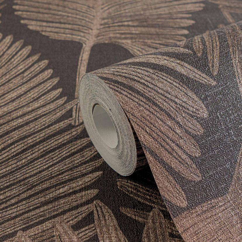 Papel pintado palmeras marron oscuro - hojas tropicales - Papel pintado no tejido moderno