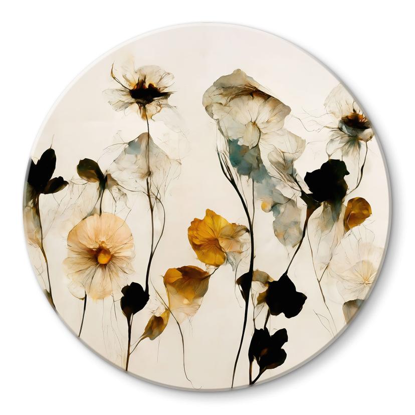 Tableau en verre Délicates fleurs séchées aux tons naturels - Treechild - Rond