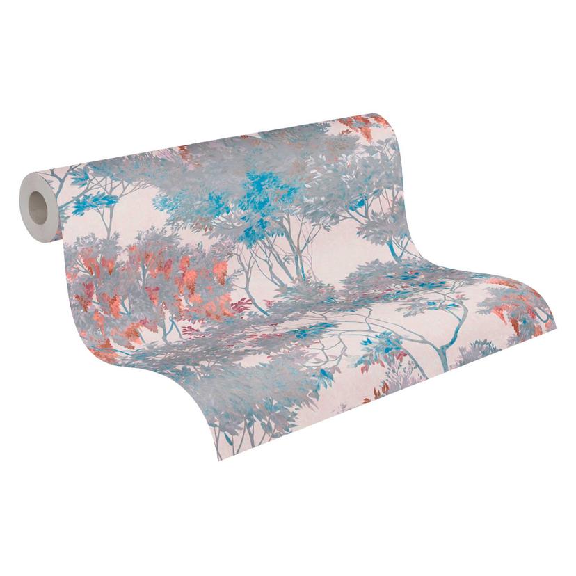 Papel pintado tejido-no tejido floral con árboles beige gris - papel pintado con aspecto de acuarela