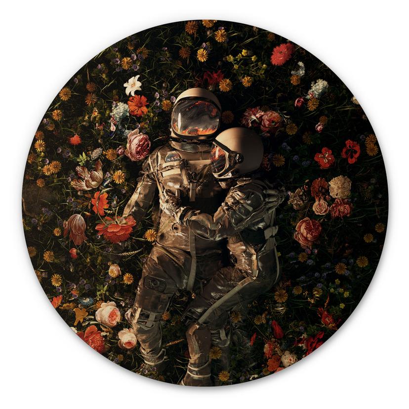 Væg cirkel træ Astronauter på en blomstereng - Nicebleed