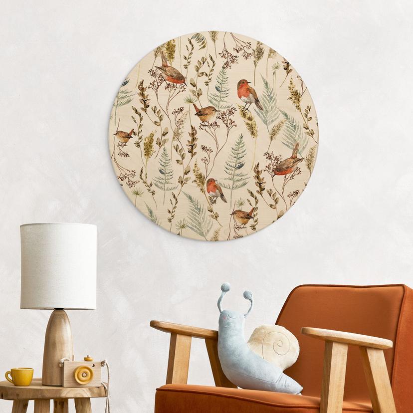 Holzbild Spatzen und Rotkehlchen - UN Designs - Rund