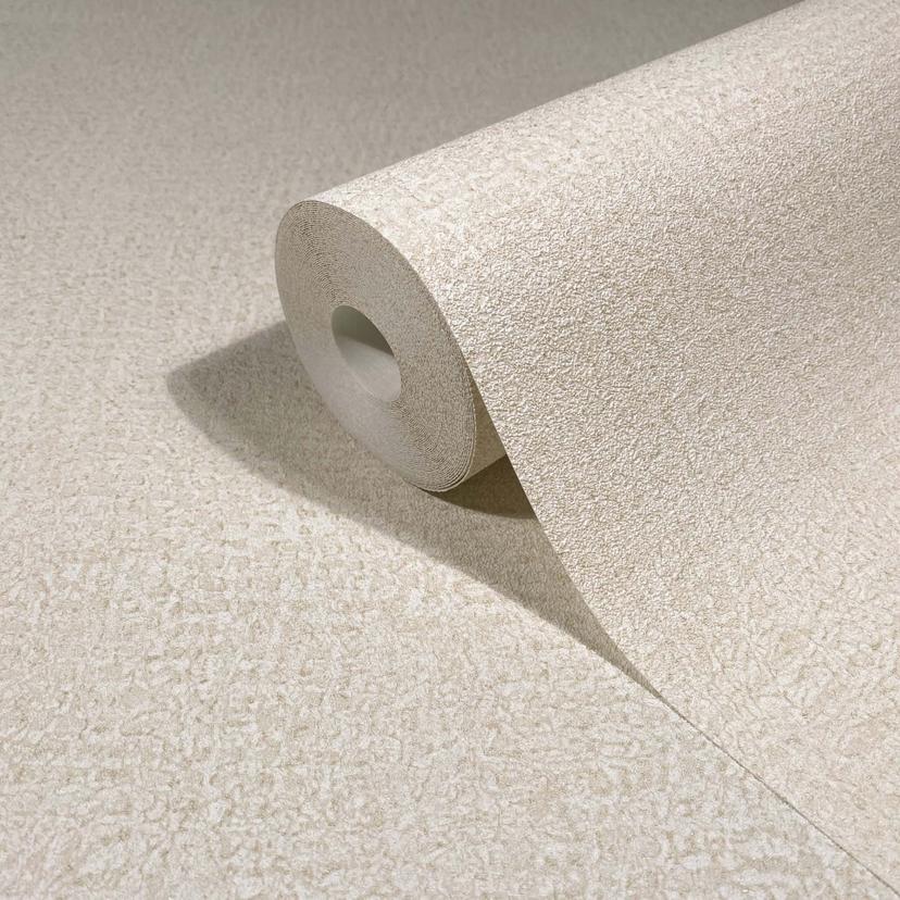 Non-woven tapet i beige texturerad textil putsutseende slät
