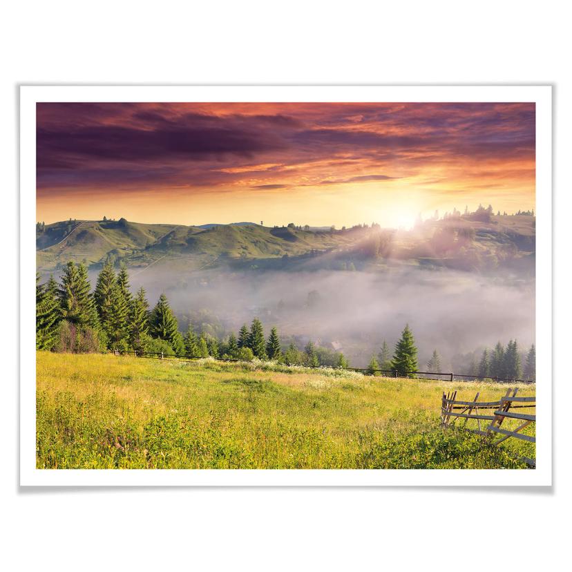 Poster - Valle montana nella nebbia