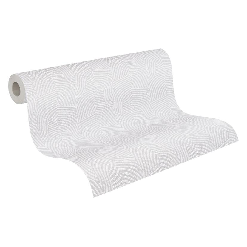 papel pintado 3D con motivo de líneas blanco plata - Papel pintado no tejido moderno brillo