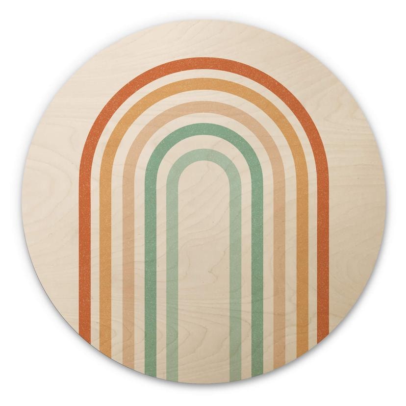 Tableau sur bois rond Boho Rainbow