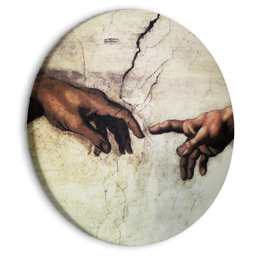 Rundes Leinwandbild Michelangelo - Die Erschaffung Adams