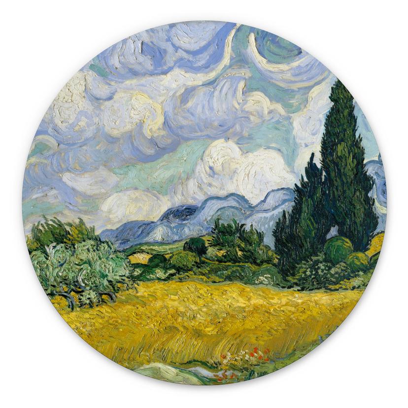 Vægcirkel Van Gogh - Hvedemark med cypresser – print på aluminium (Alu-Dibond)