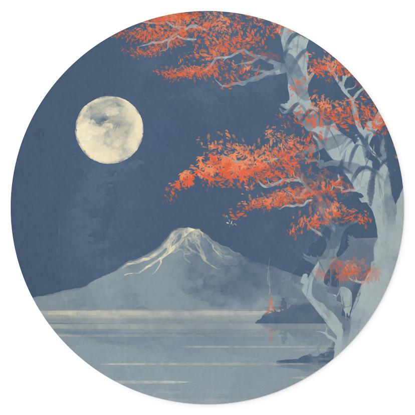 Adesivo murale con la luna piena sulla cima del Fuji-san - Roze - Round