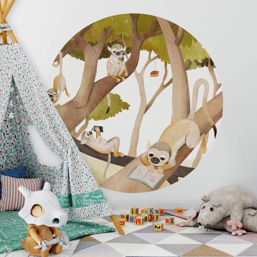 Fototapet - Rundt Loske - Clever Monkeys - vliesetapet/selvklæbende non-woven tapet