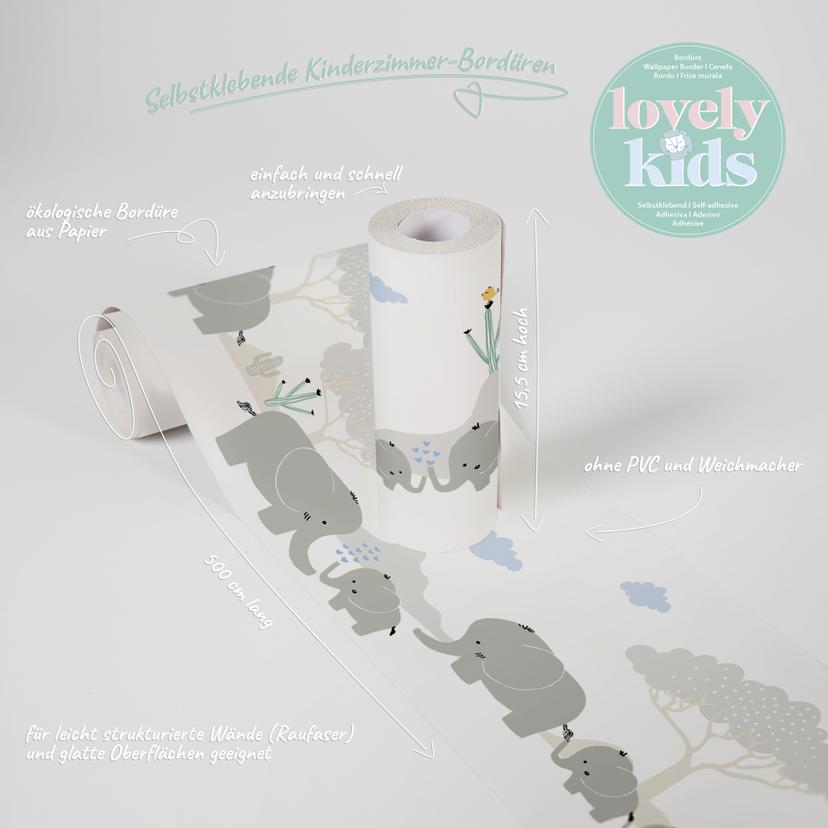 A.S. Création Lovely Kids Frise autocollante enfant - Gris, Bleu