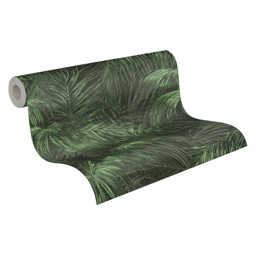 Carta da parati a forma di palma verde scuro nero - Carta da parati in tessuto non tessuto con motiv