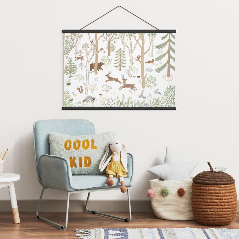 Chambre d'enfant Affiche textile Joyeuse vie forestière avec des animaux - Oliver Robins