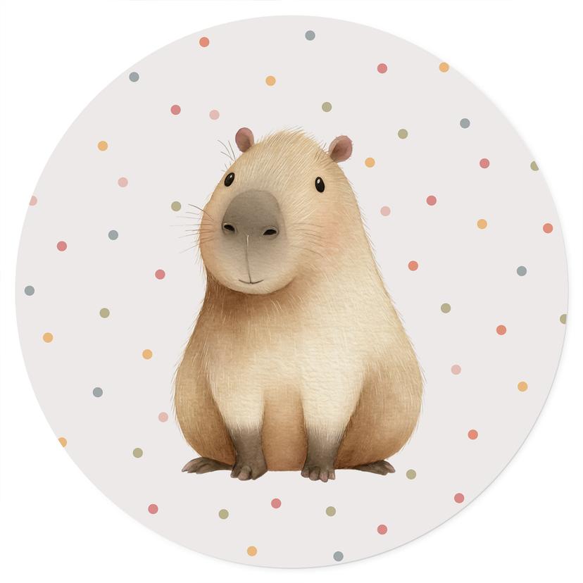 Muursticker voor kinderkamer Sweet Capybara met confetti - Rond