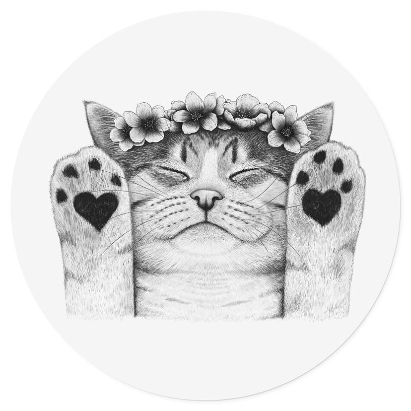 Wandtattoo Süße Katze mit Herz-Pfoten - Korenkova - Rund