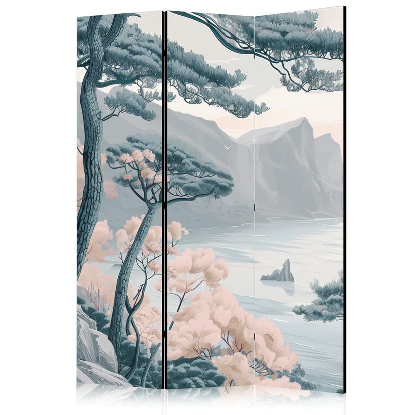Paravent, Raumteiler freistehend, Trennwand - Mountainous Coast: Pastel Blues